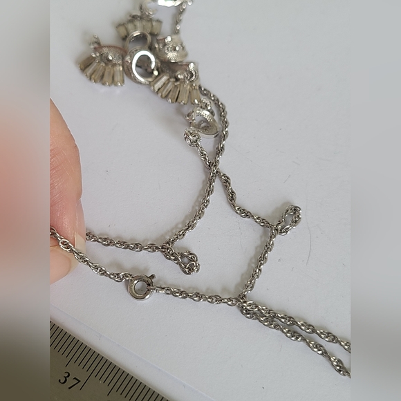 Vintage Art Deco Sterling Silver Crystal Baguette Filigree Chain Y Necklace - Picture 9 of 10